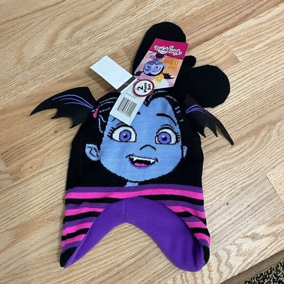 Vampirina Hat and Mitten Set NWT Disney Knit Black Purple Glove - Picture 1 of 4